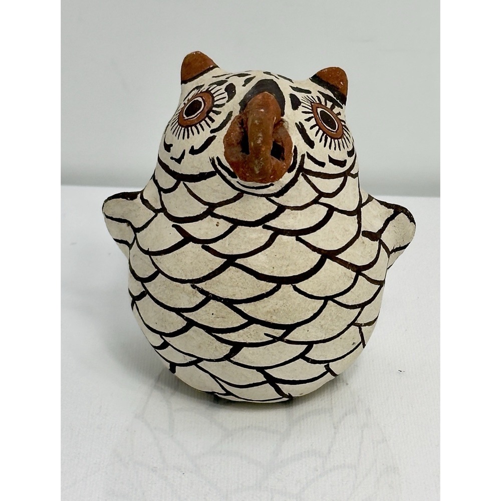 Vintage Zuni Clay Owl New Mexico Native American Pottery Signed 3.5"